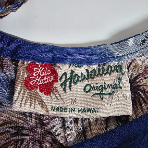 90s Hilo Hattie Hawaiian Tropical Print Sleeveless Sheath Dress Side Tie Blue M - Picture 7 of 11